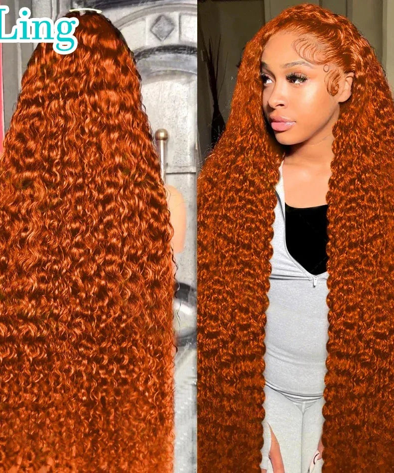 Deep Wave Ginger Orange Lace Front Wig Human Hair 13x6 HD Lace Front with Baby Hair 250% Density Long Curly Wig for Black Women