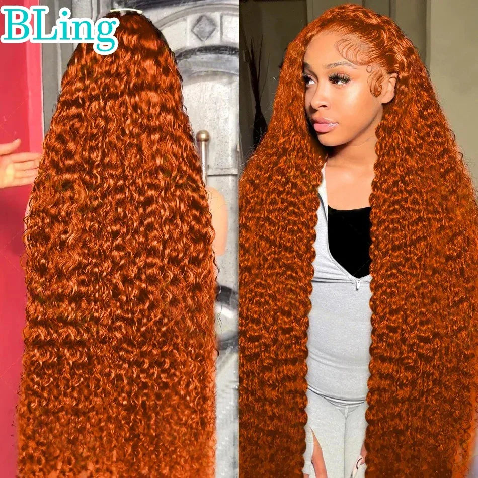 Deep Wave Ginger Orange Lace Front Wig Human Hair 13x6 HD Lace Front with Baby Hair 250% Density Long Curly Wig for Black Women