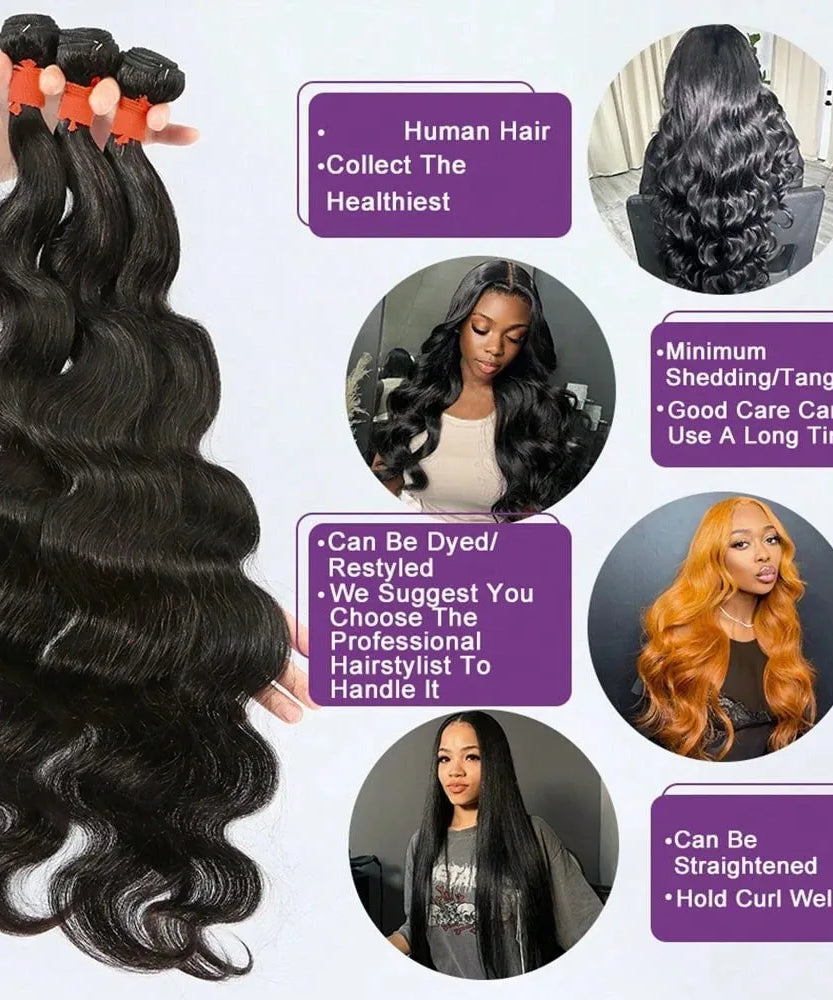 15A Human Hair Bundles 34 36 38 40Inch Body Wave 100% Unprocessed Hair 4 Bundles Extensions Quick Weave Human Hair Natural Black