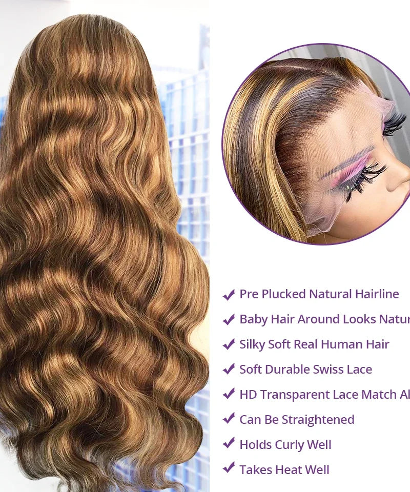Highlight Wig Human Hair 13x4 Colored Honey Blonde Lace Front Human Hair Wigs For Women Ombre Body Wave 13x6 Hd Lace Frontal Wig