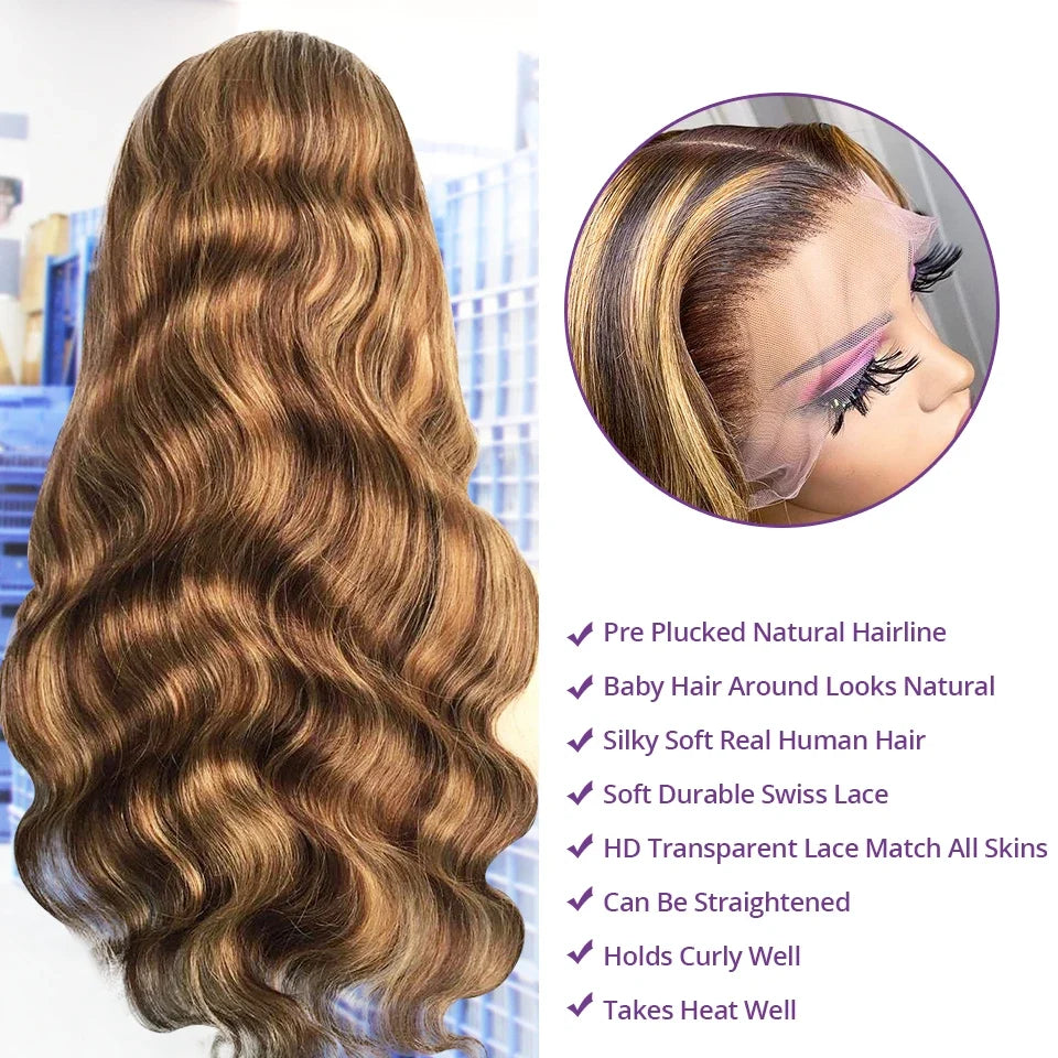 Highlight Wig Human Hair 13x4 Colored Honey Blonde Lace Front Human Hair Wigs For Women Ombre Body Wave 13x6 Hd Lace Frontal Wig