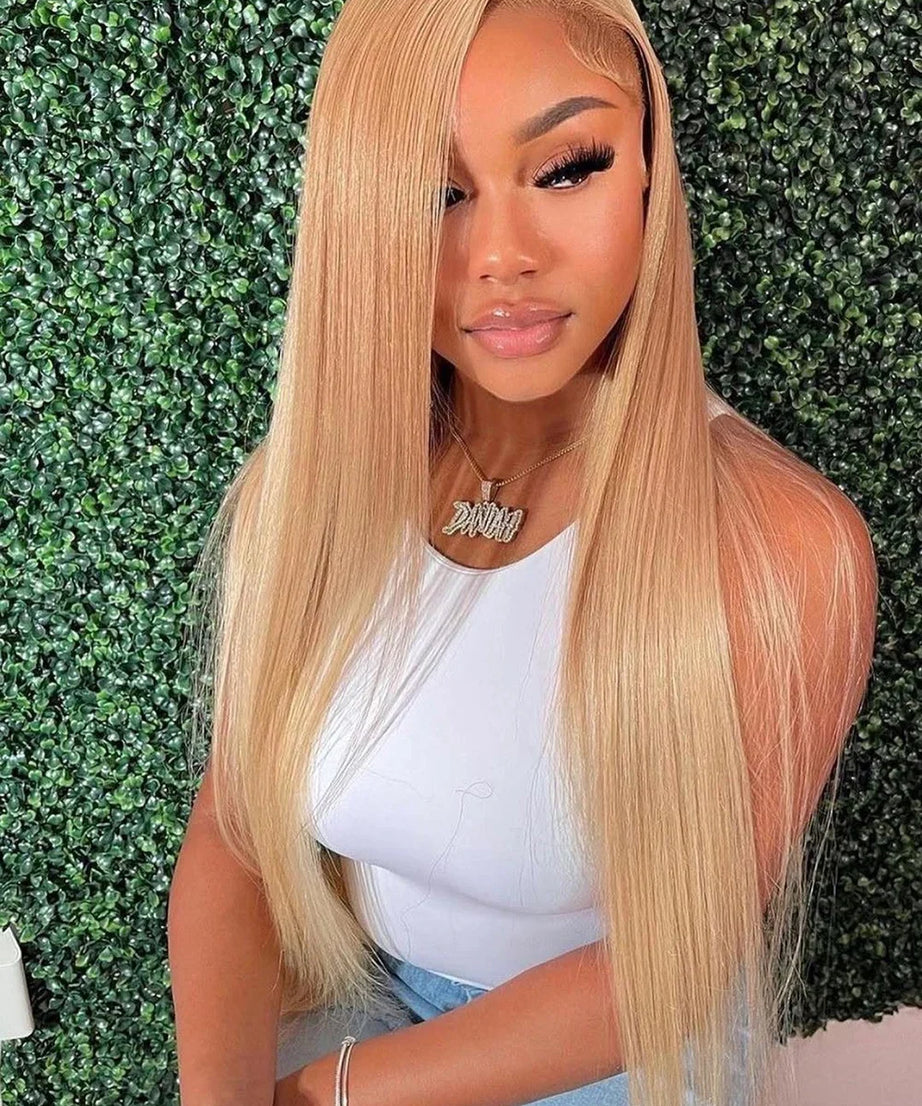 36 Inch Honey Blonde Human Hair Wig Straight 13x6 HD Lace Front Wig 180% Density 13x4 Lace Wigs Brazilian Human Hair 27# Color