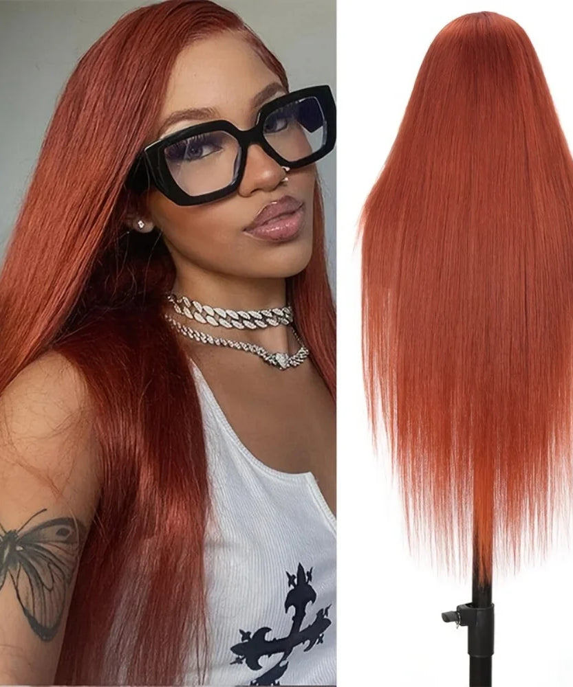 Orange Ginger Long Straight Lace Front Wig Hd Transparent Lace Frontal Wigs 13X6 Human Hair Wigs 100% Brazilian Hair for Women