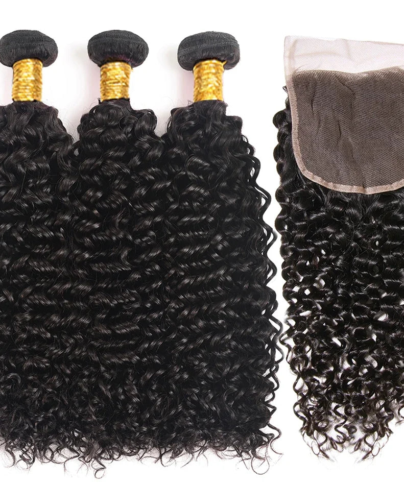 Brazillian Kinky Curly Hair Bundles With Closure Remy Human Hair Weave 3 Bundles with Closure Human Hair Extension capelli umani