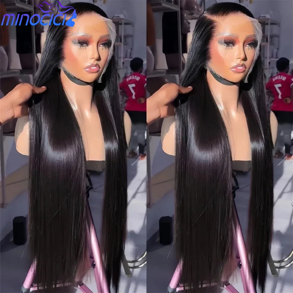 30 40 Inch Bone Straight 13x6 Lace Frontal Wigs 13x4 HD Transparent Lace Front Wig Black Preplucked Brazilian Human Hair Wig100%