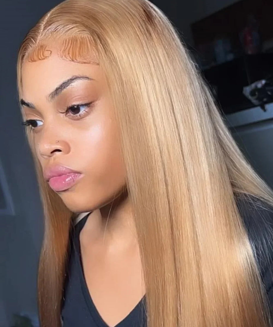 36 Inch Honey Blonde Human Hair Wig Straight 13x6 HD Lace Front Wig 180% Density 13x4 Lace Wigs Brazilian Human Hair 27# Color