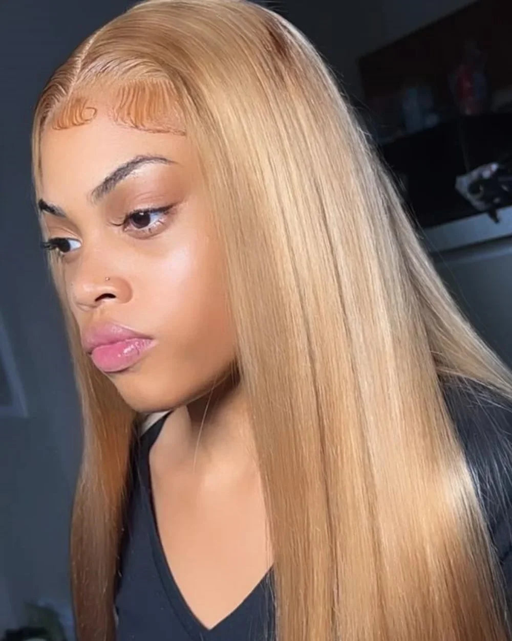 36 Inch Honey Blonde Human Hair Wig Straight 13x6 HD Lace Front Wig 180% Density 13x4 Lace Wigs Brazilian Human Hair 27# Color