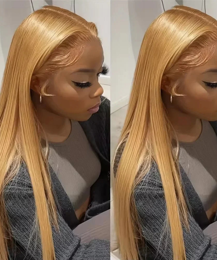 36 Inch Honey Blonde Human Hair Wig Straight 13x6 HD Lace Front Wig 180% Density 13x4 Lace Wigs Brazilian Human Hair 27# Color