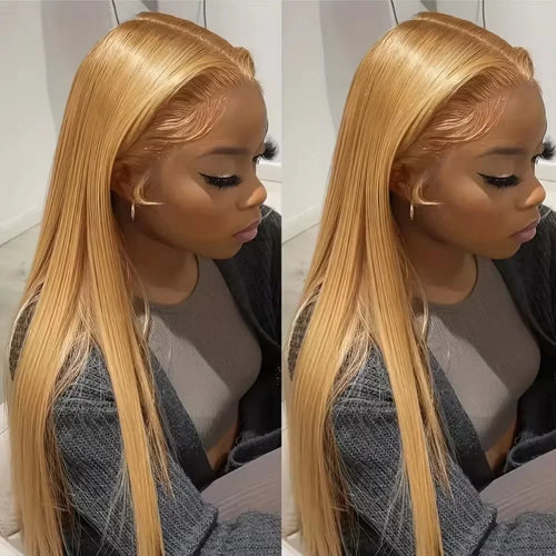 36 Inch Honey Blonde Human Hair Wig Straight 13x6 HD Lace Front Wig 180% Density 13x4 Lace Wigs Brazilian Human Hair 27# Color