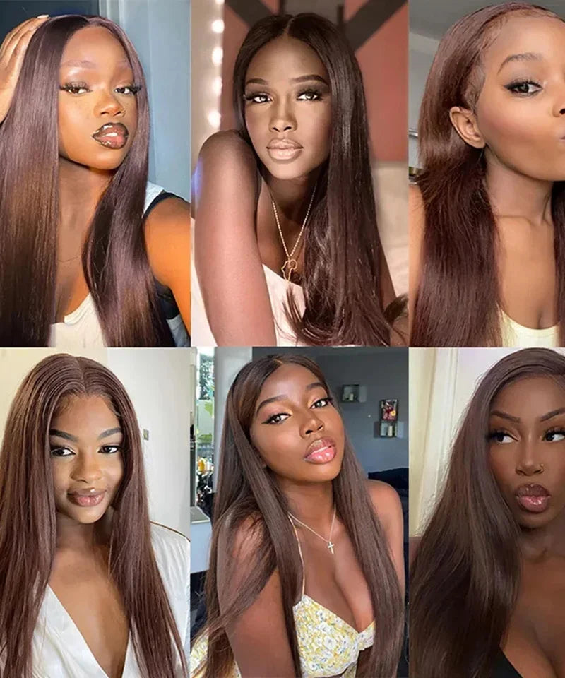Dark Brown Super Double Drawn 13x4 Hd Lace Wig Bone Straight Chocolate Brown Wigs Human Hair 13x4 Lace Front Human Hair Wig