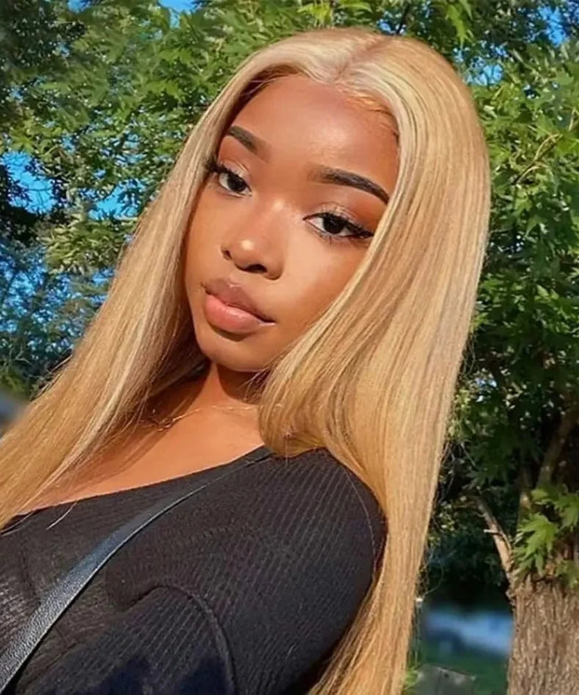 36 Inch Honey Blonde Human Hair Wig Straight 13x6 HD Lace Front Wig 180% Density 13x4 Lace Wigs Brazilian Human Hair 27# Color
