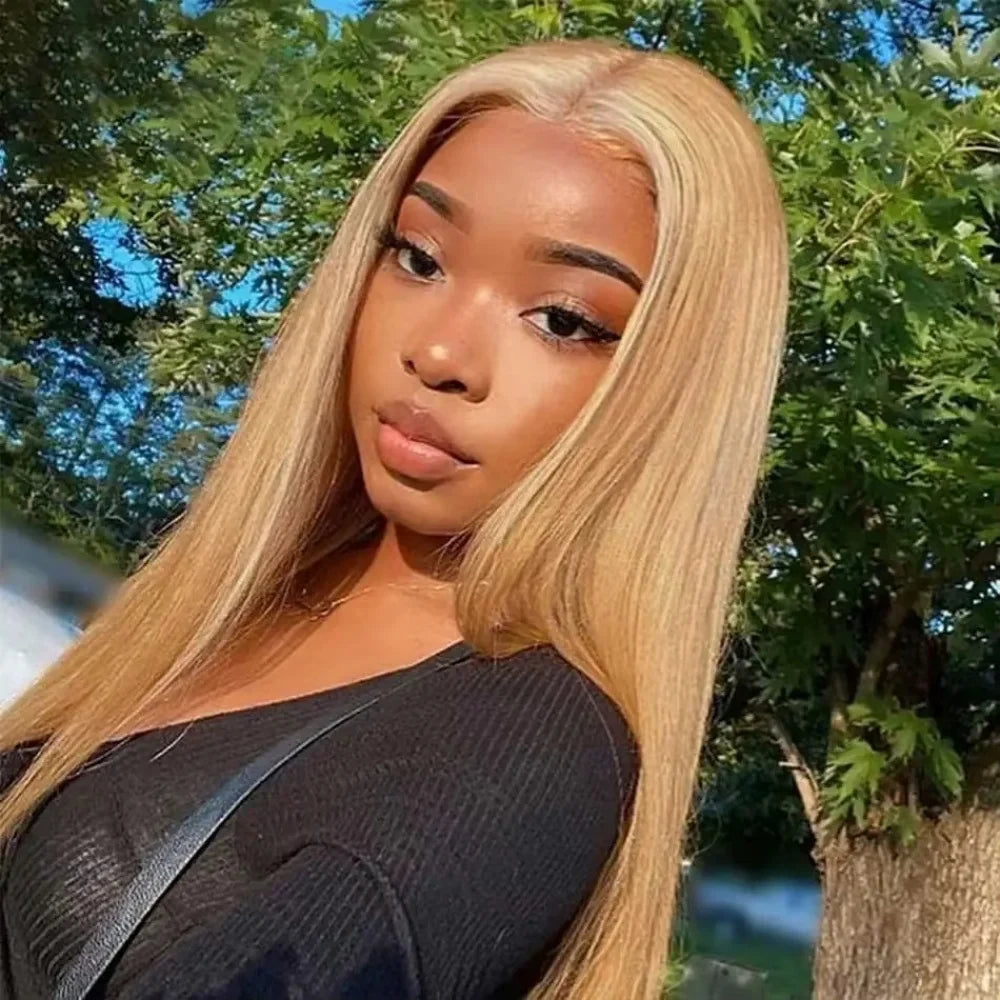 36 Inch Honey Blonde Human Hair Wig Straight 13x6 HD Lace Front Wig 180% Density 13x4 Lace Wigs Brazilian Human Hair 27# Color