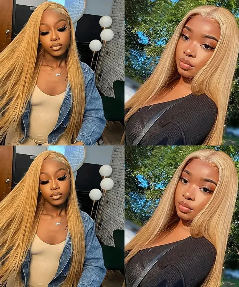 36 Inch Honey Blonde Human Hair Wig Straight 13x6 HD Lace Front Wig 180% Density 13x4 Lace Wigs Brazilian Human Hair 27# Color