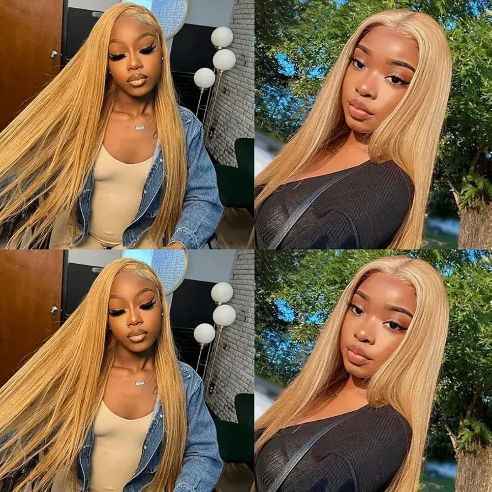 36 Inch Honey Blonde Human Hair Wig Straight 13x6 HD Lace Front Wig 180% Density 13x4 Lace Wigs Brazilian Human Hair 27# Color