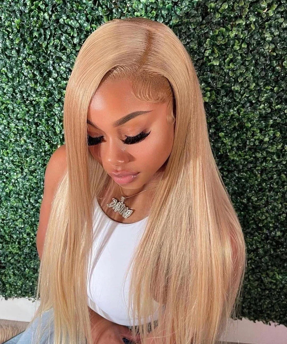 36 Inch Honey Blonde Human Hair Wig Straight 13x6 HD Lace Front Wig 180% Density 13x4 Lace Wigs Brazilian Human Hair 27# Color