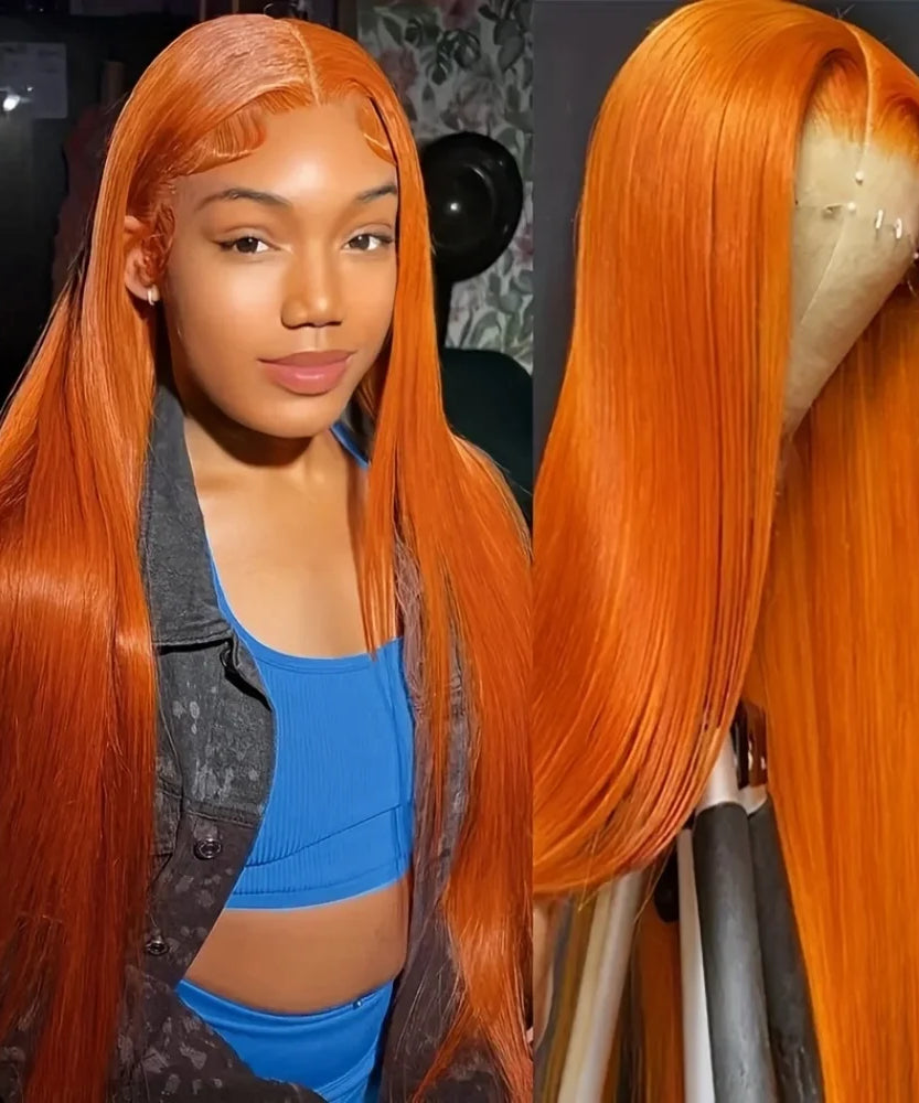 Orange Ginger Long Straight Lace Front Wig Hd Transparent Lace Frontal Wigs 13X6 Human Hair Wigs 100% Brazilian Hair for Women