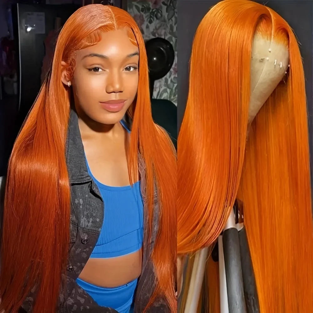 Orange Ginger Long Straight Lace Front Wig Hd Transparent Lace Frontal Wigs 13X6 Human Hair Wigs 100% Brazilian Hair for Women