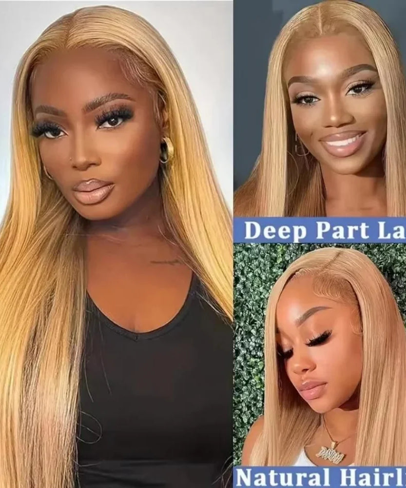 36 Inch Honey Blonde Human Hair Wig Straight 13x6 HD Lace Front Wig 180% Density 13x4 Lace Wigs Brazilian Human Hair 27# Color