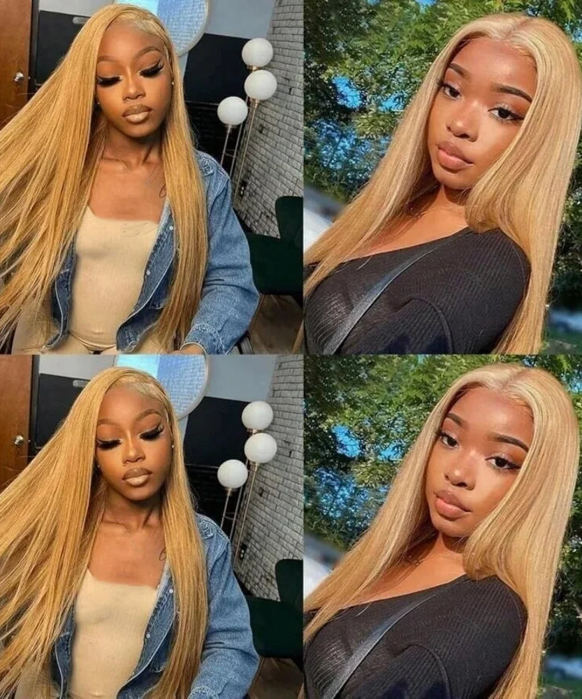 36 Inch Honey Blonde Human Hair Wig Straight 13x6 HD Lace Front Wig 180% Density 13x4 Lace Wigs Brazilian Human Hair 27# Color