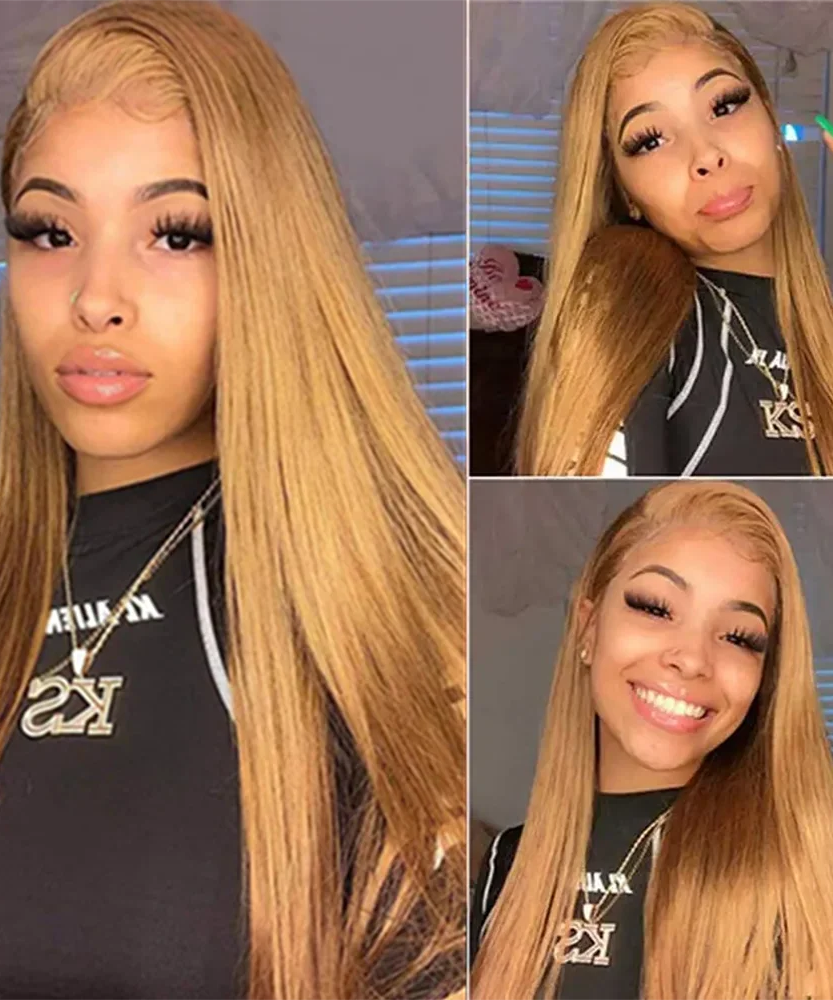 36 Inch Honey Blonde Human Hair Wig Straight 13x6 HD Lace Front Wig 180% Density 13x4 Lace Wigs Brazilian Human Hair 27# Color