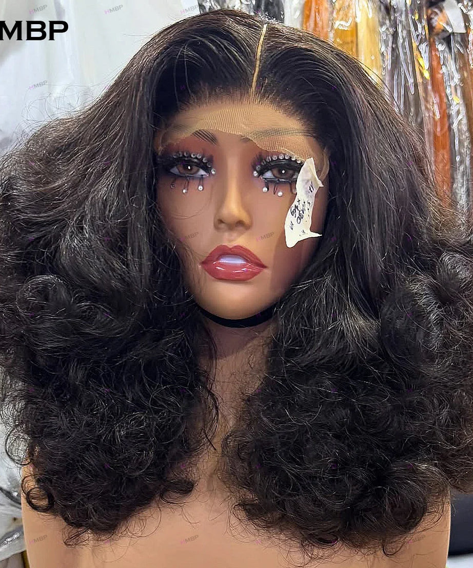 Glueless Lace Frontal Wig Human Hair Ready To Wear 400 Density Bouncy Curly 360/13x6 HD Lace Front Wig Preplucked Hair For Women