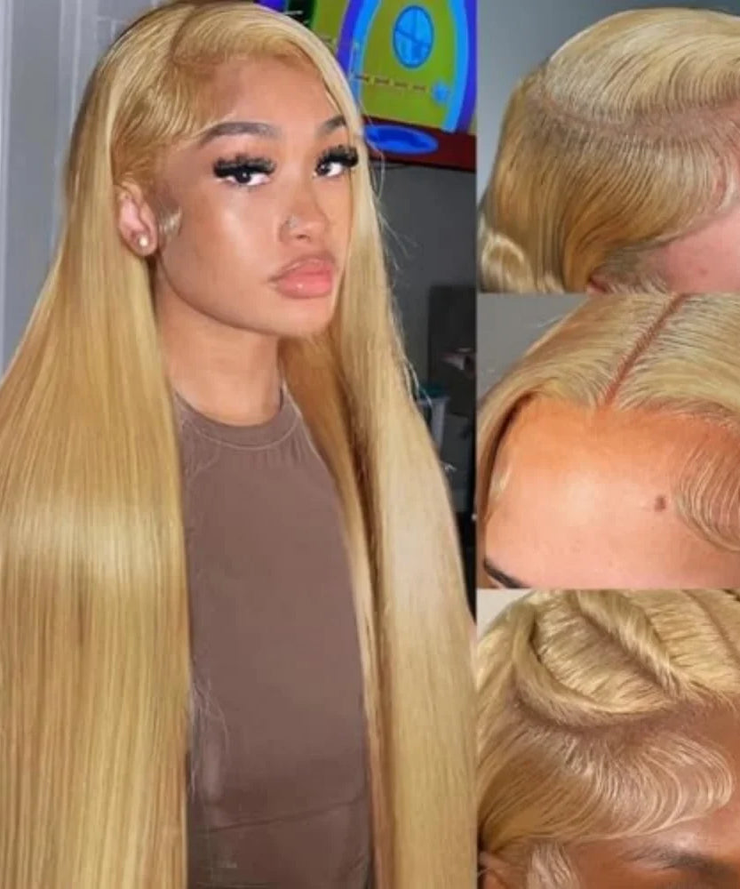 36 Inch Honey Blonde Human Hair Wig Straight 13x6 HD Lace Front Wig 180% Density 13x4 Lace Wigs Brazilian Human Hair 27# Color