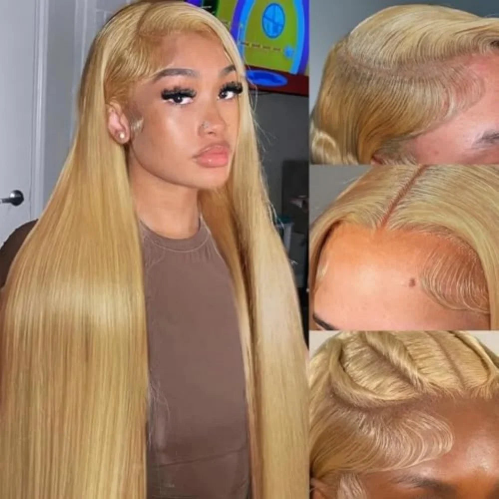 36 Inch Honey Blonde Human Hair Wig Straight 13x6 HD Lace Front Wig 180% Density 13x4 Lace Wigs Brazilian Human Hair 27# Color