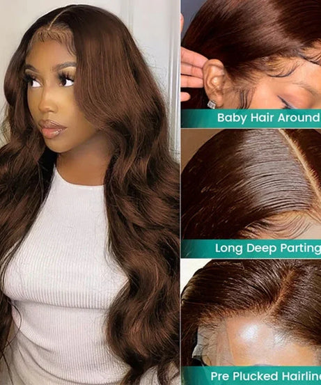 Chocolate Brown 13x6 HD Lace Front Human Hair Wigs For Women Brazilian Body Wave 4x4 13x4 Full Lace Frontal Wigs 100% Human Hair