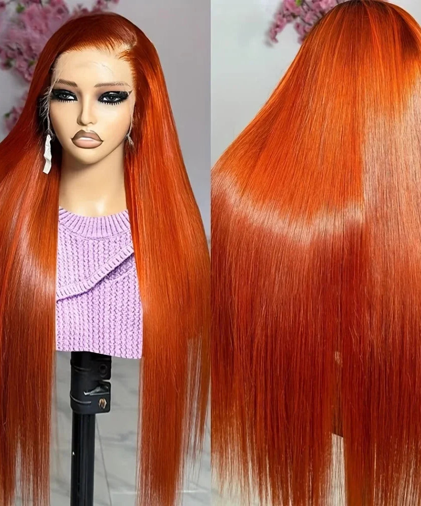 Orange Ginger Long Straight Lace Front Wig Hd Transparent Lace Frontal Wigs 13X6 Human Hair Wigs 100% Brazilian Hair for Women