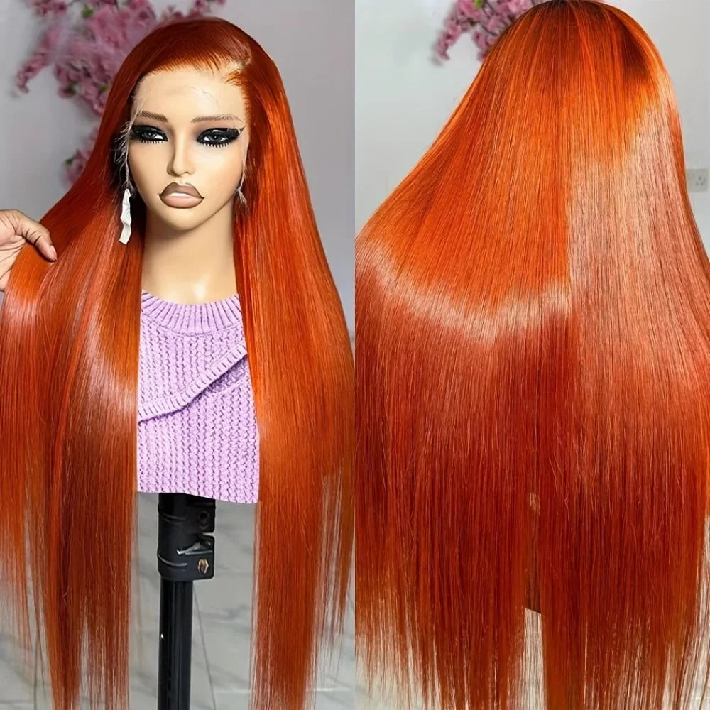 Orange Ginger Long Straight Lace Front Wig Hd Transparent Lace Frontal Wigs 13X6 Human Hair Wigs 100% Brazilian Hair for Women