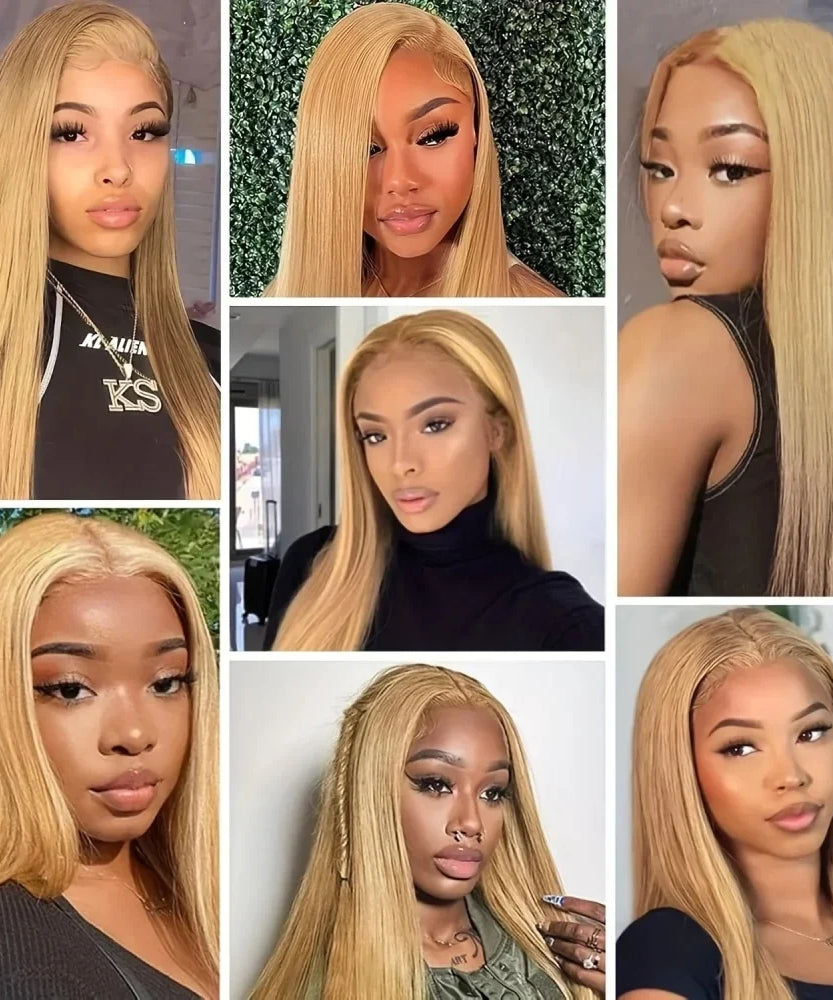 36 Inch Honey Blonde Human Hair Wig Straight 13x6 HD Lace Front Wig 180% Density 13x4 Lace Wigs Brazilian Human Hair 27# Color