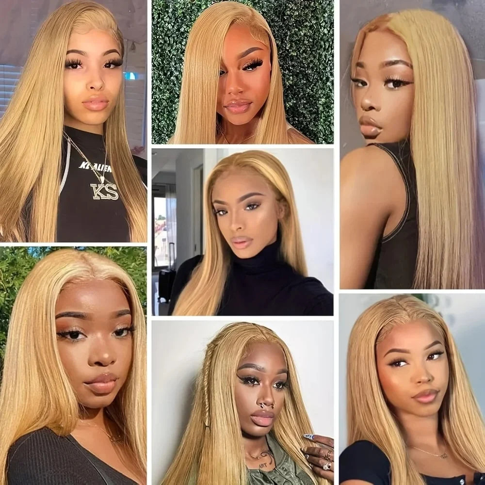 36 Inch Honey Blonde Human Hair Wig Straight 13x6 HD Lace Front Wig 180% Density 13x4 Lace Wigs Brazilian Human Hair 27# Color