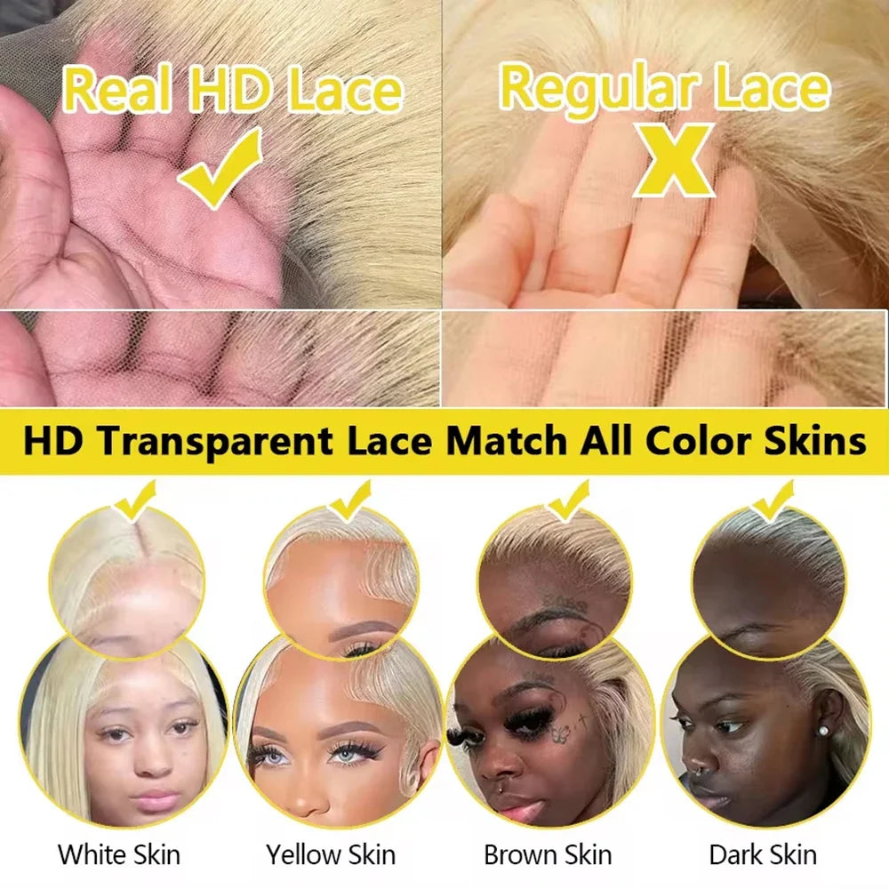 13x6 Hd Transparent Lace Frontal Human Hair Wig 200 Density Body Wave 613 Blonde 13x4 Lace Front Brazilian Wigs Pre Plucked