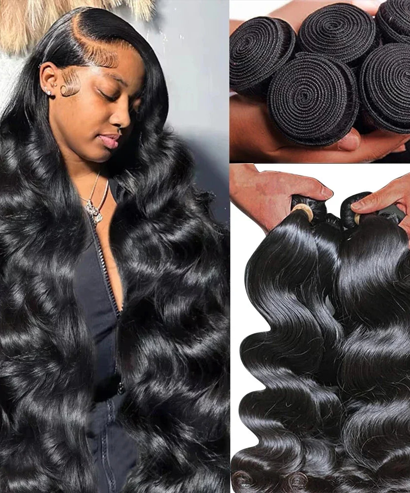 15A Human Hair Bundles 34 36 38 40Inch Body Wave 100% Unprocessed Hair 4 Bundles Extensions Quick Weave Human Hair Natural Black