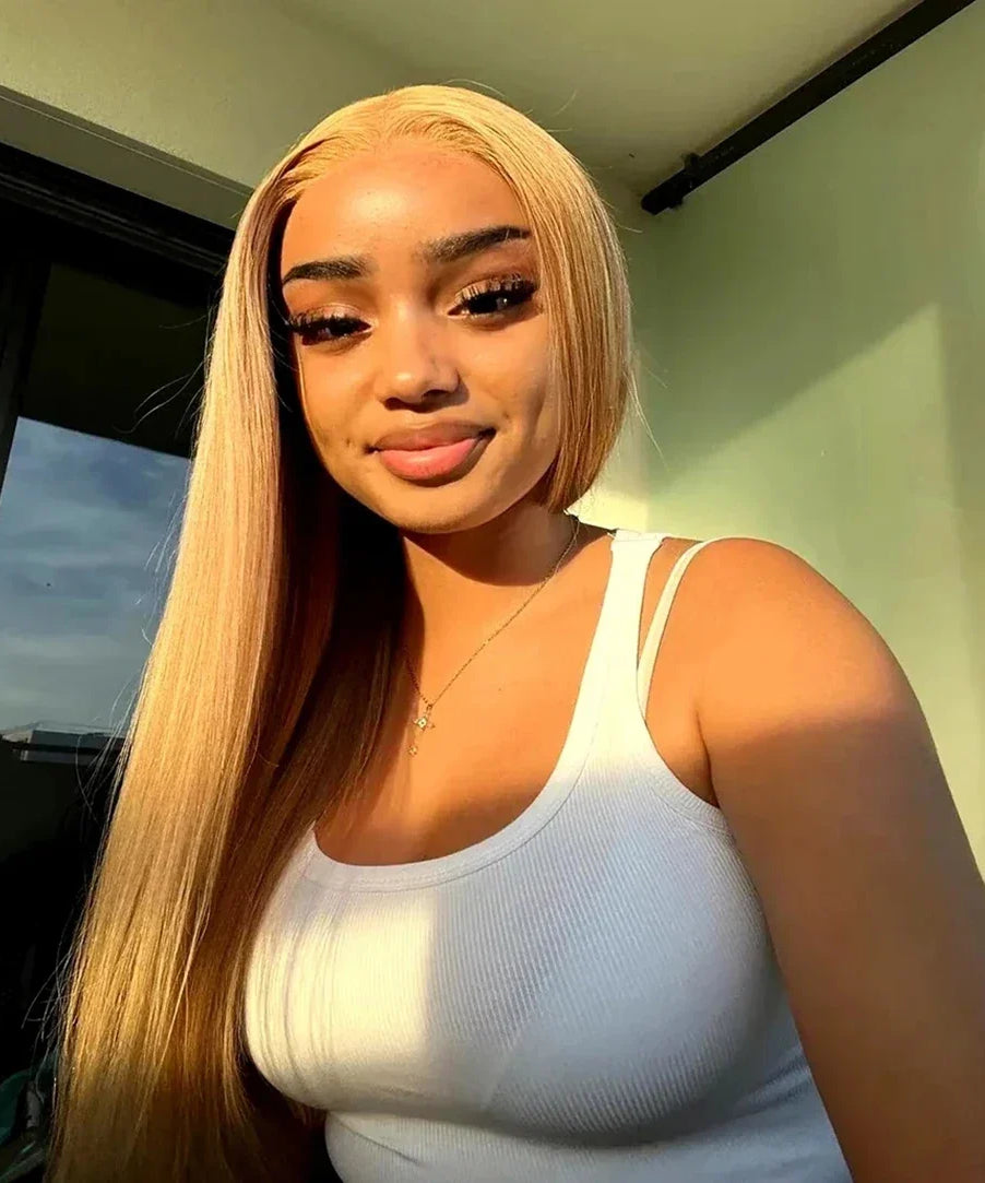 36 Inch Honey Blonde Human Hair Wig Straight 13x6 HD Lace Front Wig 180% Density 13x4 Lace Wigs Brazilian Human Hair 27# Color