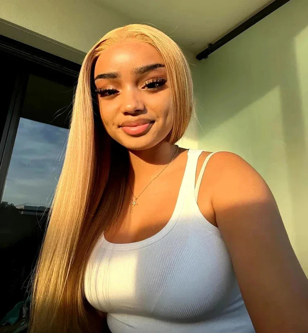 36 Inch Honey Blonde Human Hair Wig Straight 13x6 HD Lace Front Wig 180% Density 13x4 Lace Wigs Brazilian Human Hair 27# Color