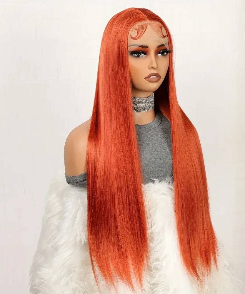 Orange Ginger Long Straight Lace Front Wig Hd Transparent Lace Frontal Wigs 13X6 Human Hair Wigs 100% Brazilian Hair for Women