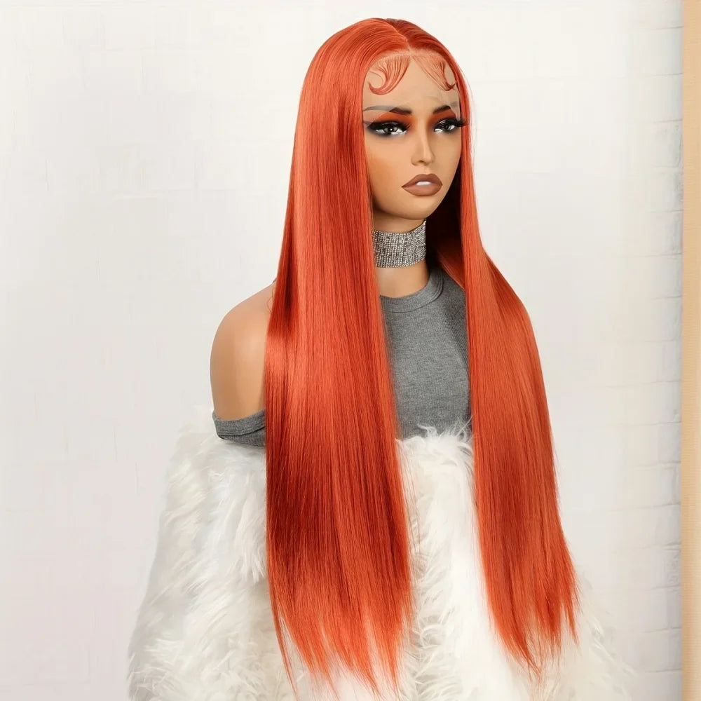 Orange Ginger Long Straight Lace Front Wig Hd Transparent Lace Frontal Wigs 13X6 Human Hair Wigs 100% Brazilian Hair for Women