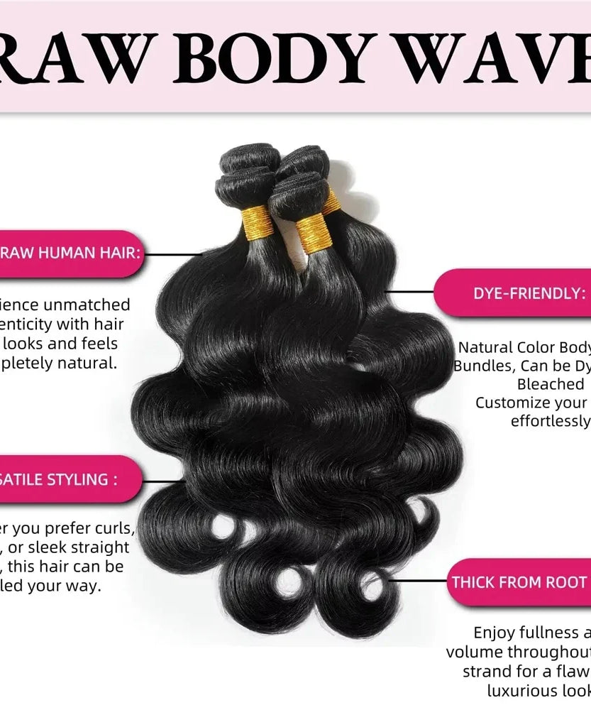 15A Human Hair Bundles 34 36 38 40Inch Body Wave 100% Unprocessed Hair 4 Bundles Extensions Quick Weave Human Hair Natural Black