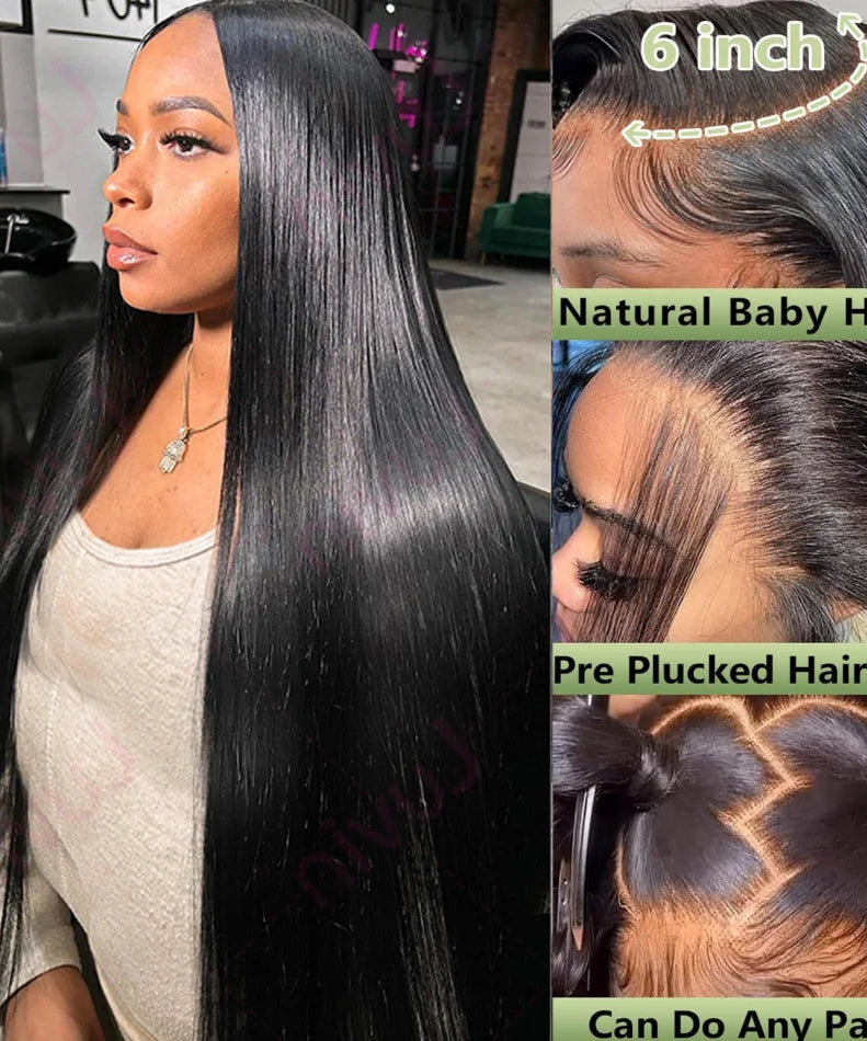 30 40 Inch Bone Straight 13x6 Lace Frontal Wigs 13x4 HD Transparent Lace Front Wig Black Preplucked Brazilian Human Hair Wig100%