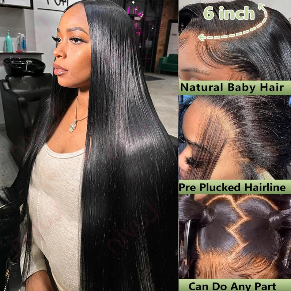 30 40 Inch Bone Straight 13x6 Lace Frontal Wigs 13x4 HD Transparent Lace Front Wig Black Preplucked Brazilian Human Hair Wig100%