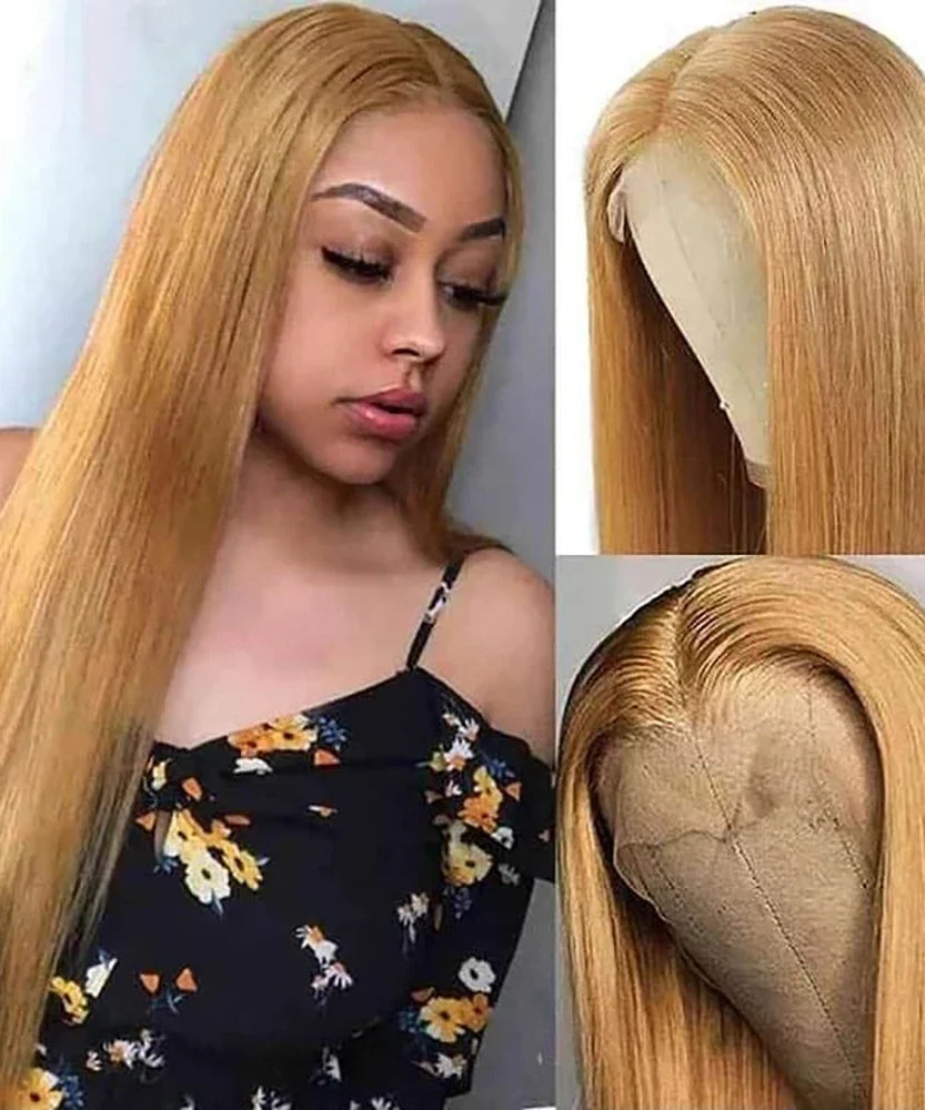 36 Inch Honey Blonde Human Hair Wig Straight 13x6 HD Lace Front Wig 180% Density 13x4 Lace Wigs Brazilian Human Hair 27# Color