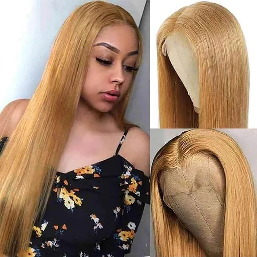 36 Inch Honey Blonde Human Hair Wig Straight 13x6 HD Lace Front Wig 180% Density 13x4 Lace Wigs Brazilian Human Hair 27# Color