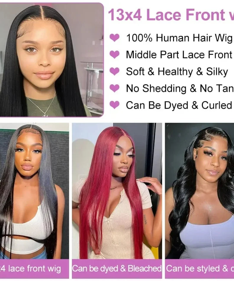 30 40 Inch Bone Straight 13x6 Lace Frontal Wigs 13x4 HD Transparent Lace Front Wig Black Preplucked Brazilian Human Hair Wig100%