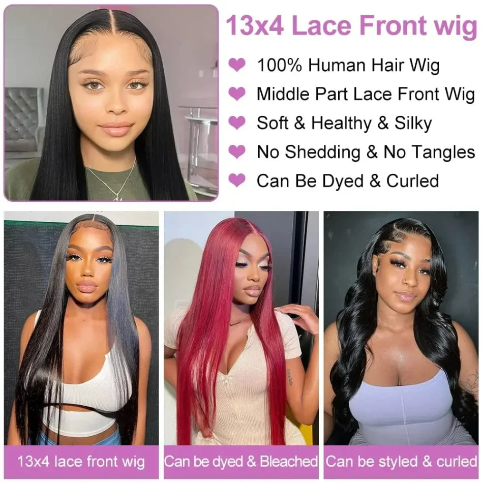 30 40 Inch Bone Straight 13x6 Lace Frontal Wigs 13x4 HD Transparent Lace Front Wig Black Preplucked Brazilian Human Hair Wig100%