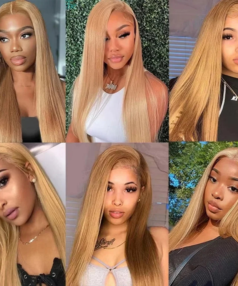 36 Inch Honey Blonde Human Hair Wig Straight 13x6 HD Lace Front Wig 180% Density 13x4 Lace Wigs Brazilian Human Hair 27# Color