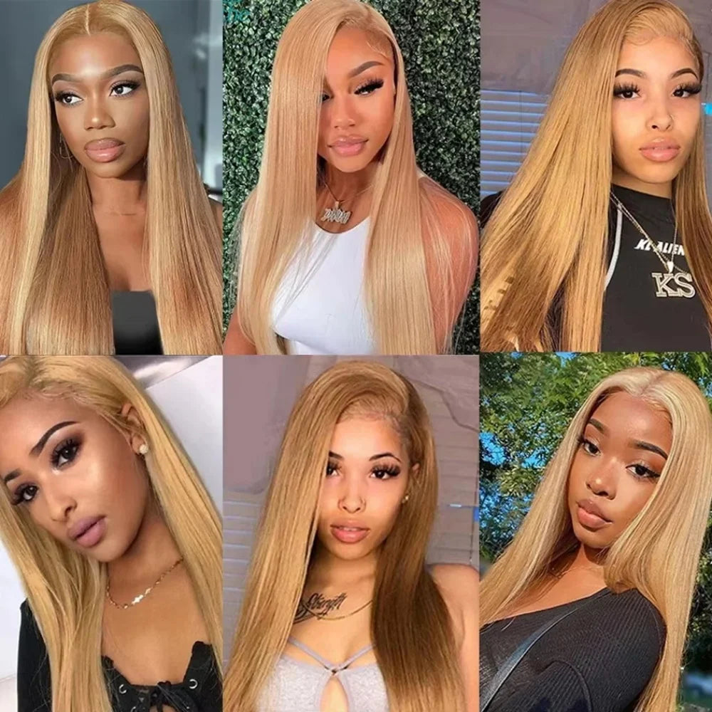 36 Inch Honey Blonde Human Hair Wig Straight 13x6 HD Lace Front Wig 180% Density 13x4 Lace Wigs Brazilian Human Hair 27# Color