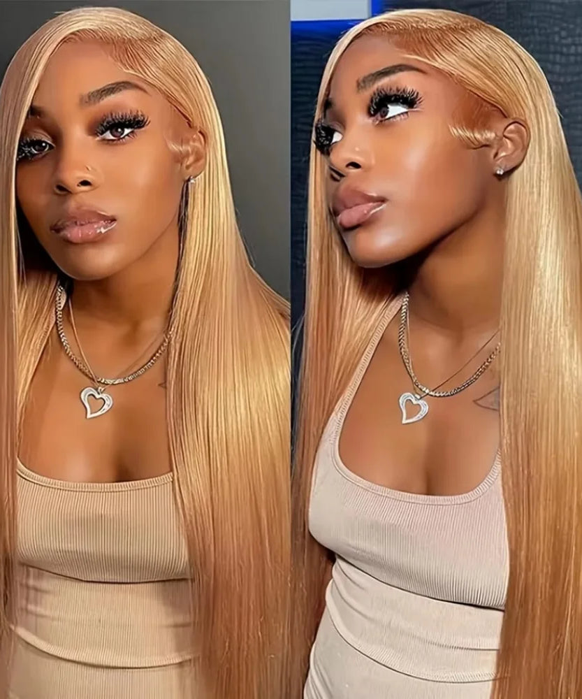 36 Inch Honey Blonde Human Hair Wig Straight 13x6 HD Lace Front Wig 180% Density 13x4 Lace Wigs Brazilian Human Hair 27# Color