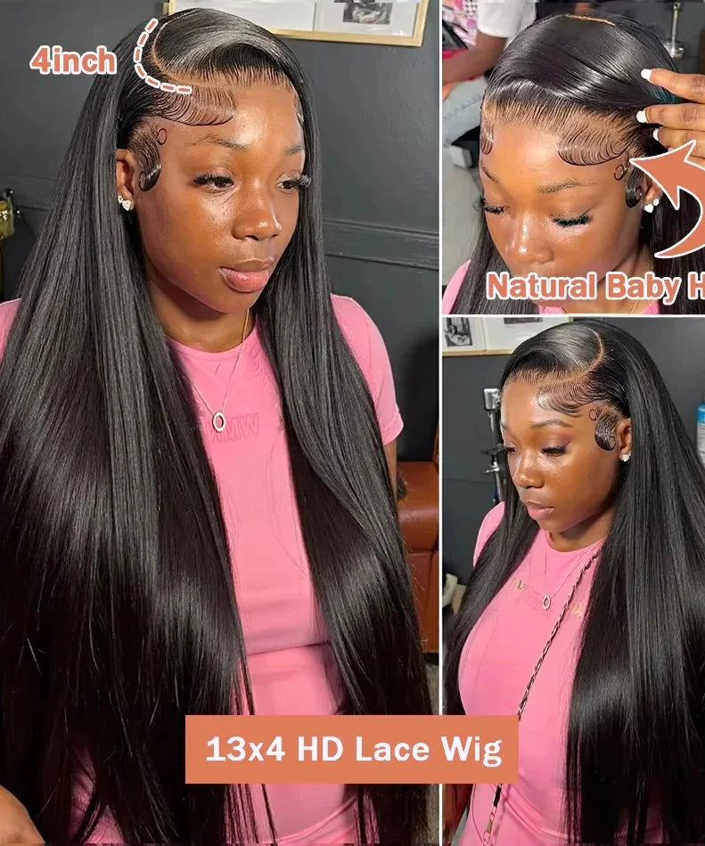 30 40 Inch Bone Straight 13x6 Lace Frontal Wigs 13x4 HD Transparent Lace Front Wig Black Preplucked Brazilian Human Hair Wig100%