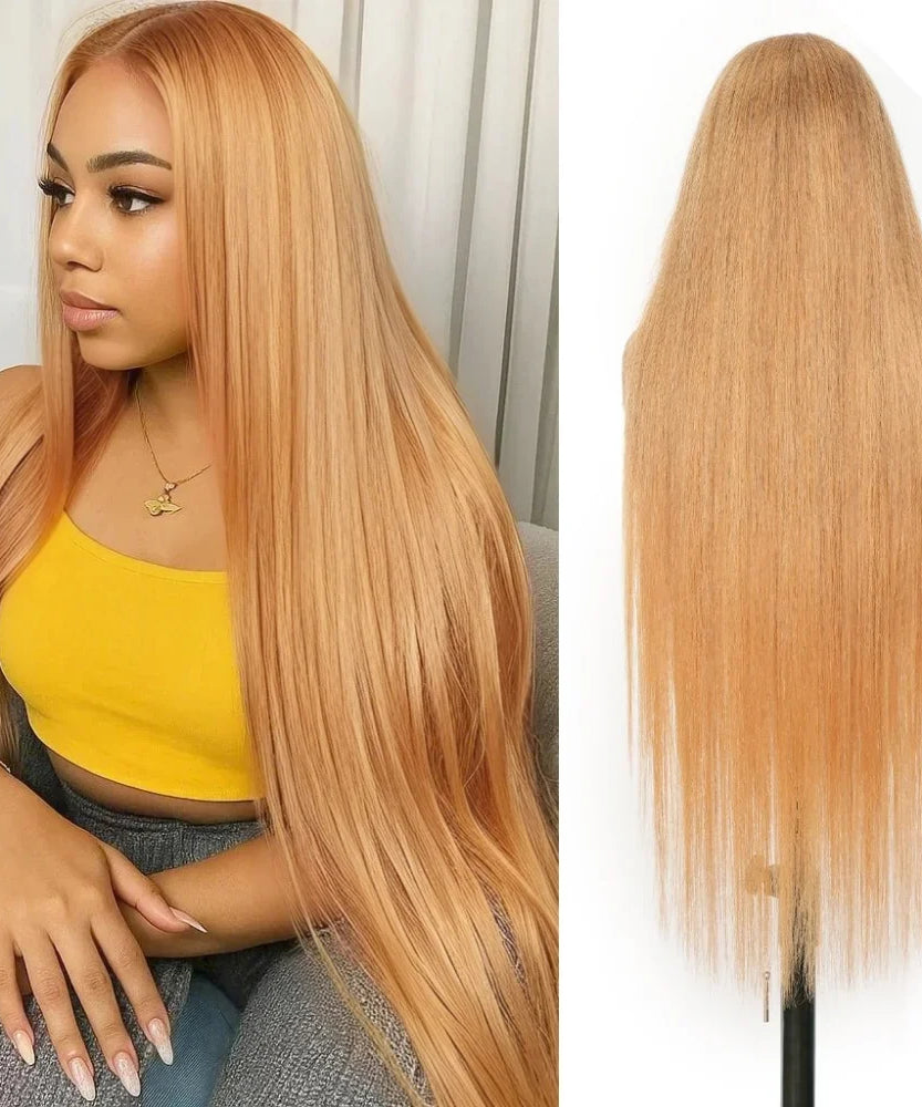 36 Inch Honey Blonde Human Hair Wig Straight 13x6 HD Lace Front Wig 180% Density 13x4 Lace Wigs Brazilian Human Hair 27# Color